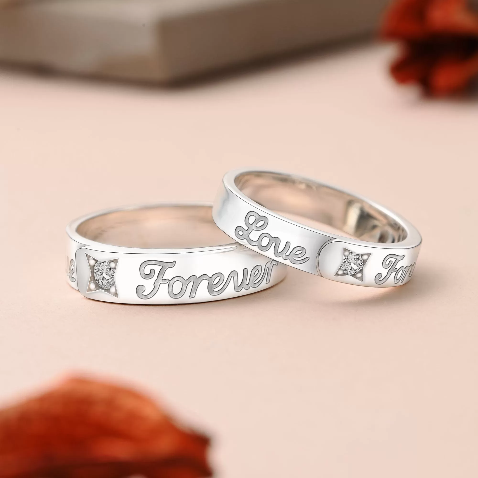 Together Forever Silver Matching Couple Rings Set