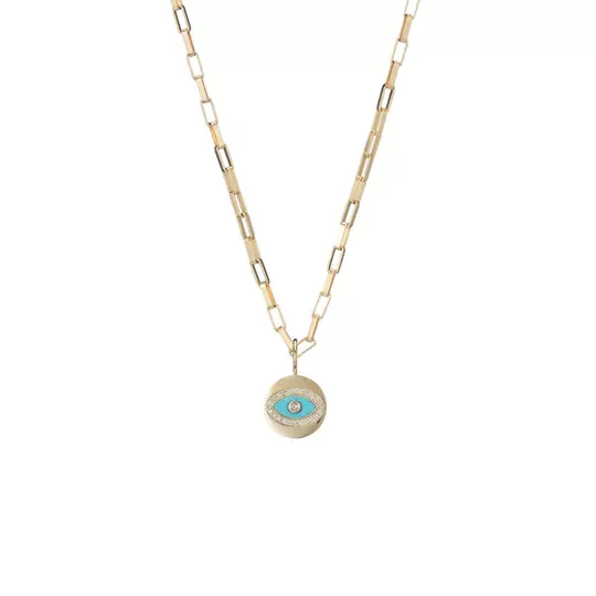 Turquoise, Gold & Diamond Charms Necklace Set