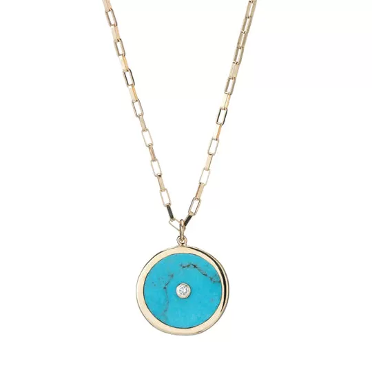 Turquoise, Gold & Diamond Charms Necklace Set