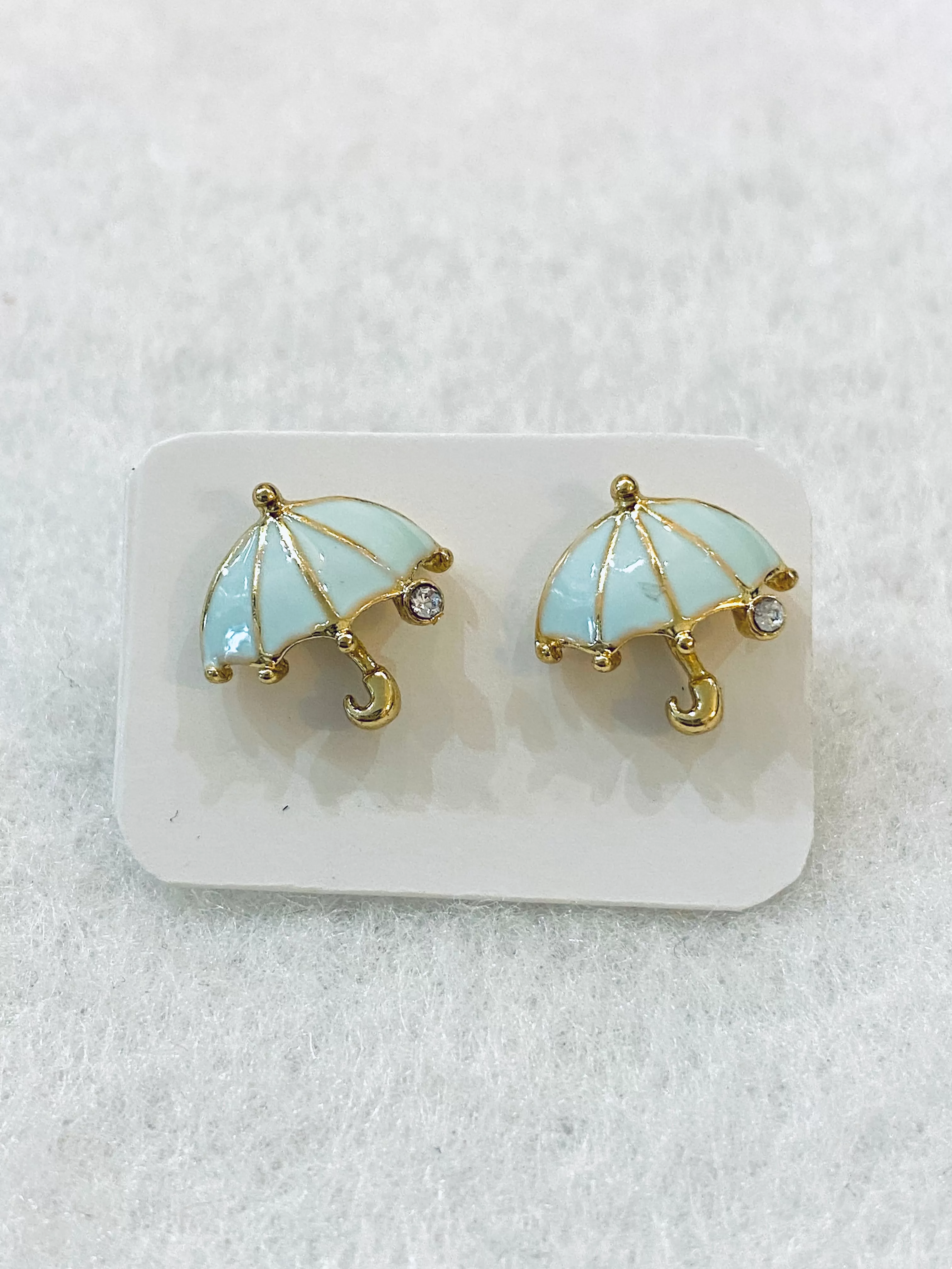 Umbrella Enamel Stud Earrings With Crystal Accents