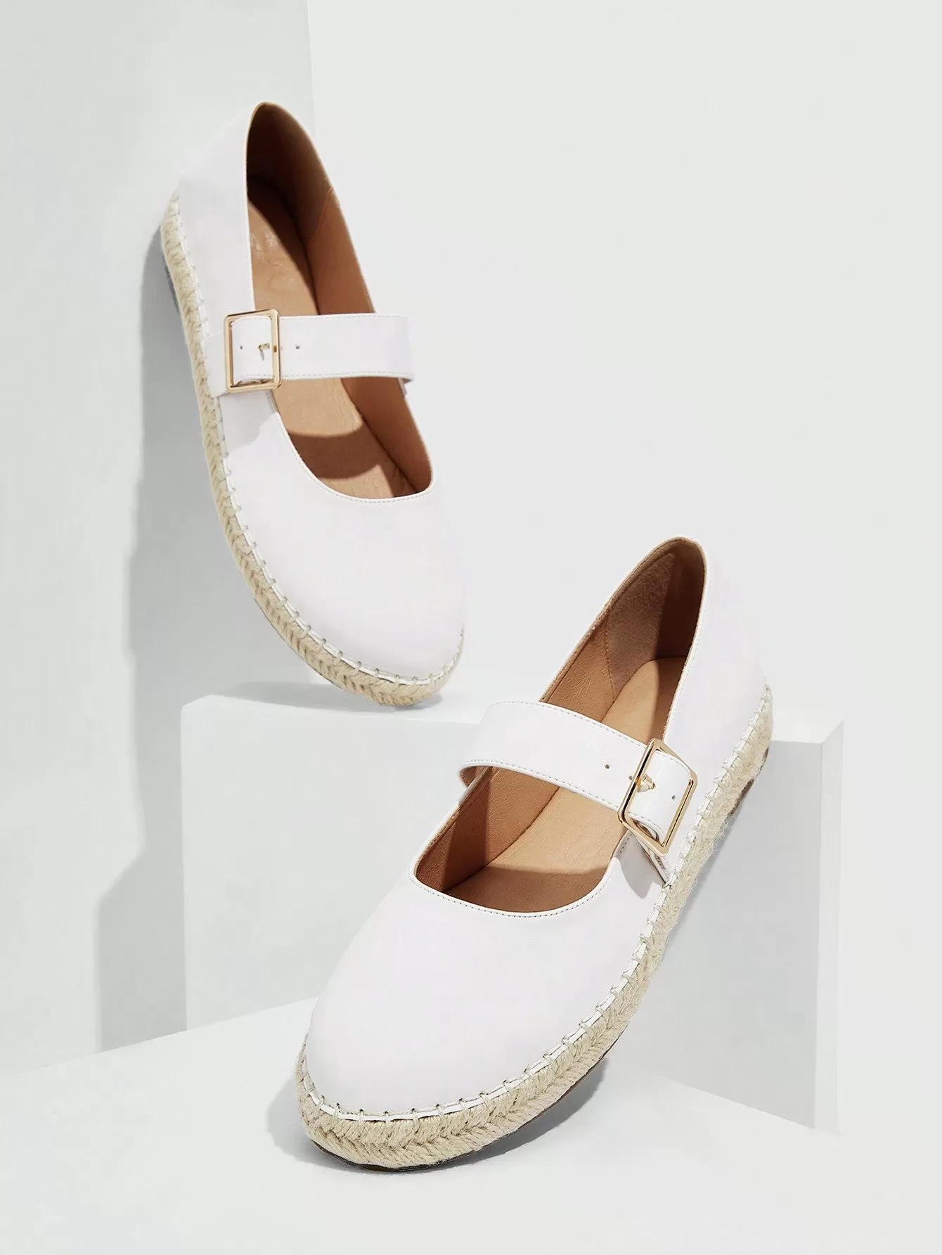 Vacation Beige Mary Jane Flats For Women, Buckle Decor Cap Toe Flats