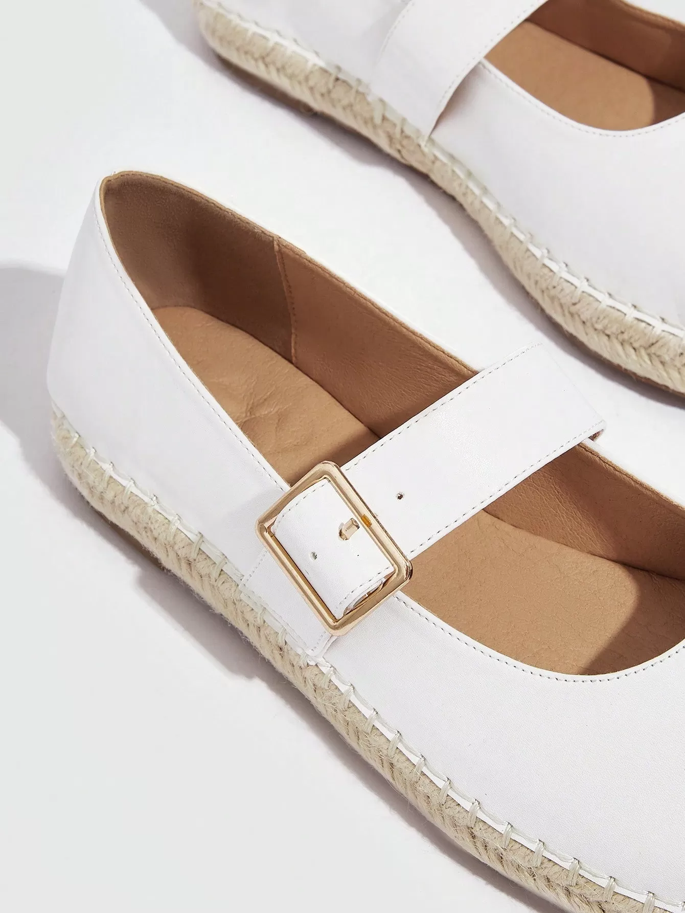 Vacation Beige Mary Jane Flats For Women, Buckle Decor Cap Toe Flats