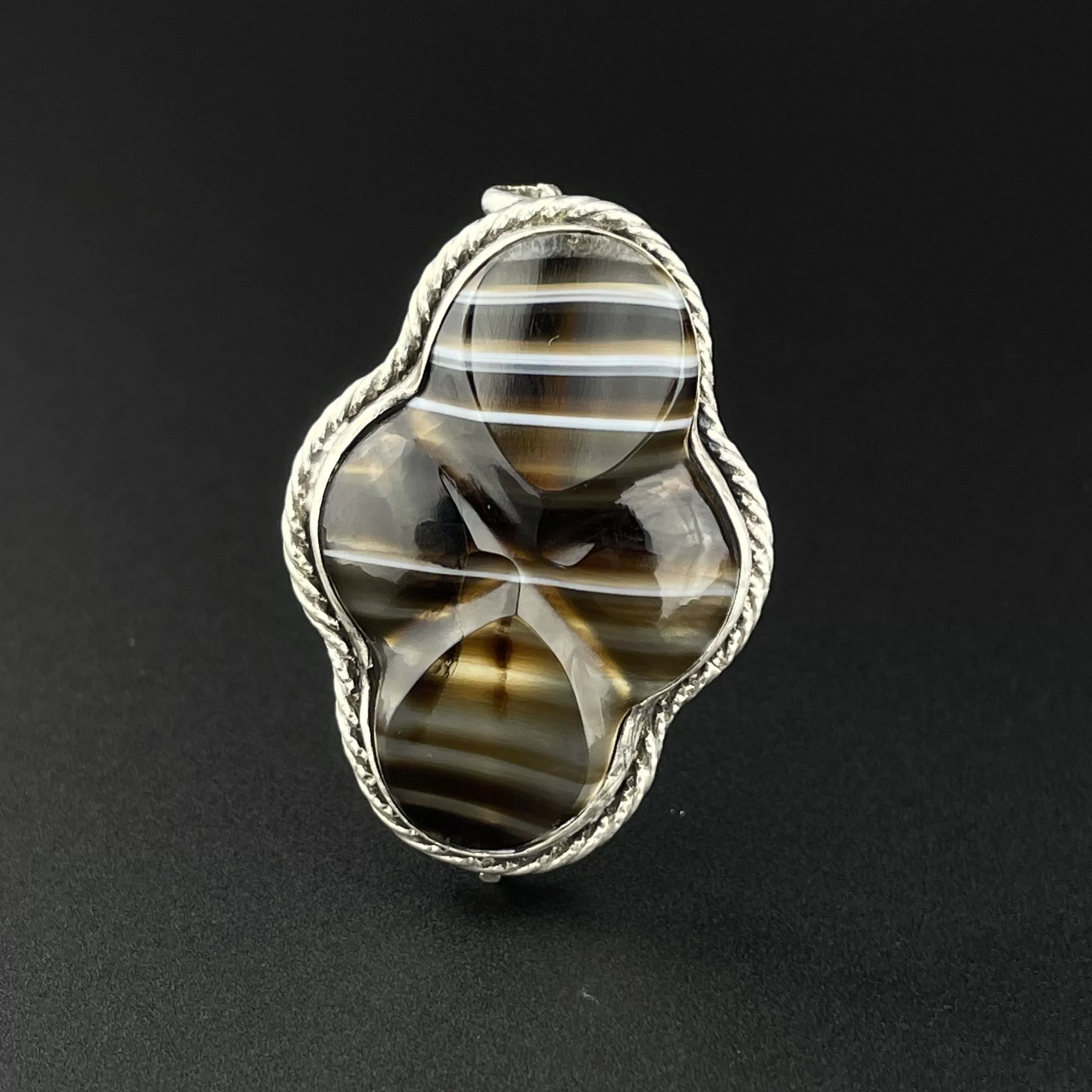 Victorian Silver Carved Scottish Banded Agate Brooch