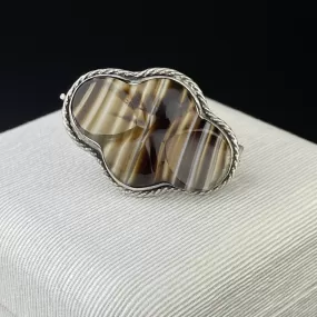 Victorian Silver Carved Scottish Banded Agate Brooch