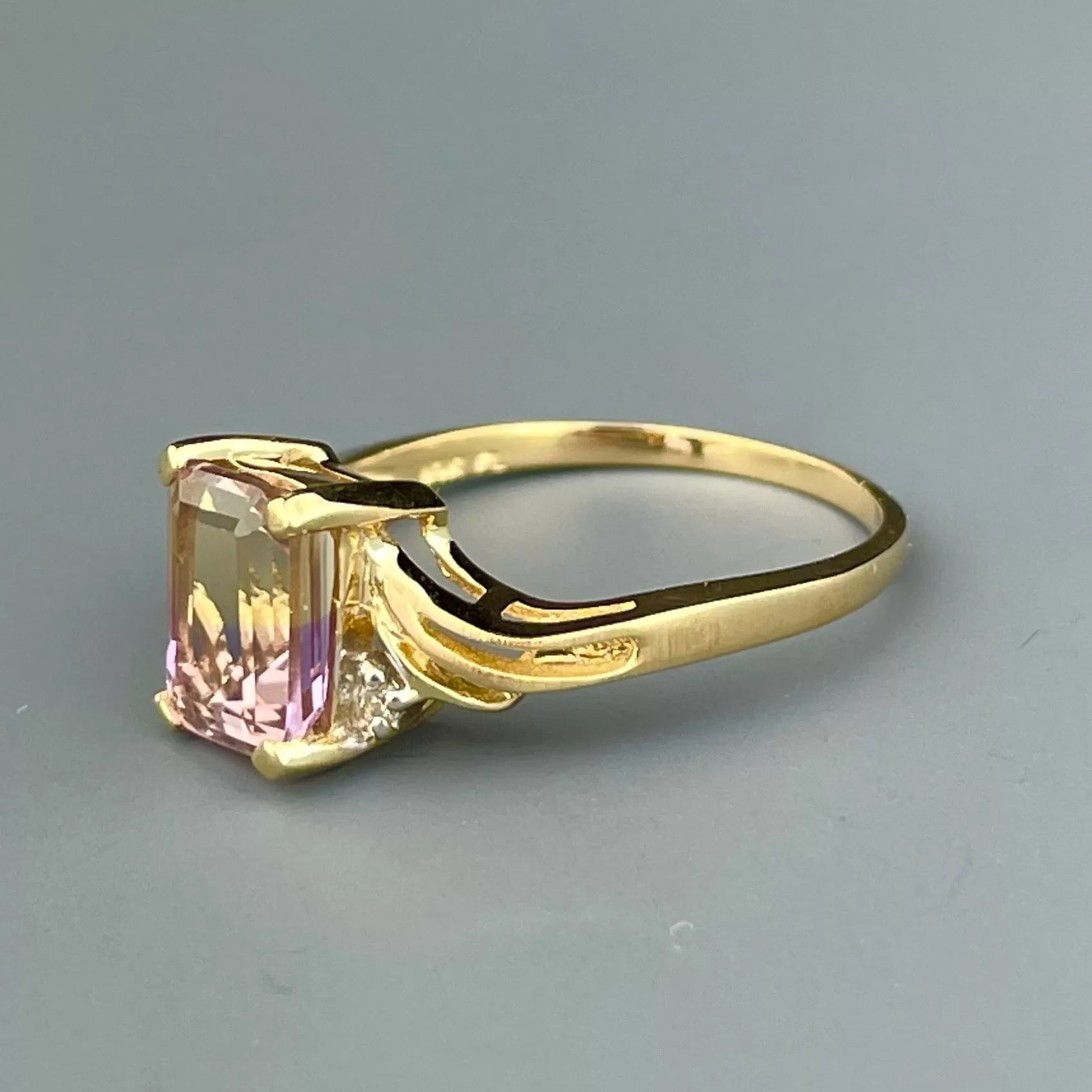 Vintage 14K Gold Diamond Ametrine Cocktail Ring, Sz 7 1/2