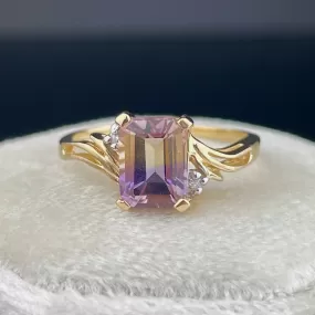 Vintage 14K Gold Diamond Ametrine Cocktail Ring, Sz 7 1/2