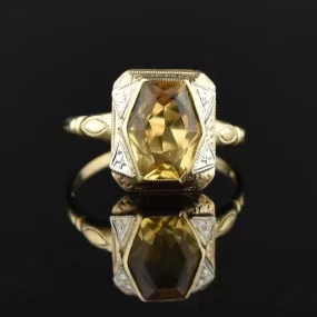 Vintage Art Deco 10K Gold Citrine Solitaire Ring