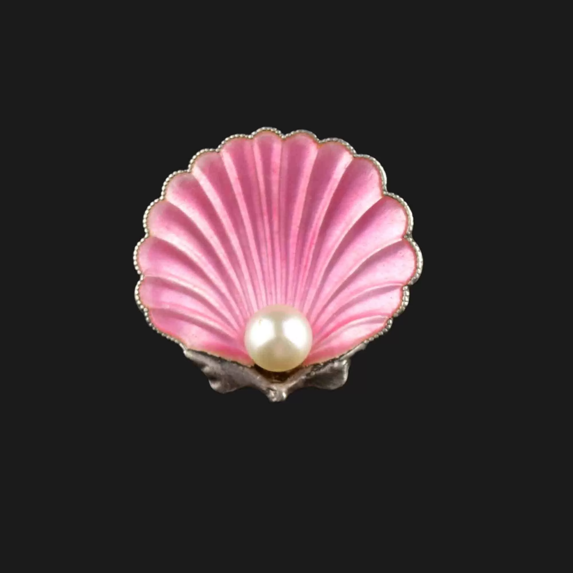 Vintage Art Deco Pink Enamel Pearl Shell Brooch