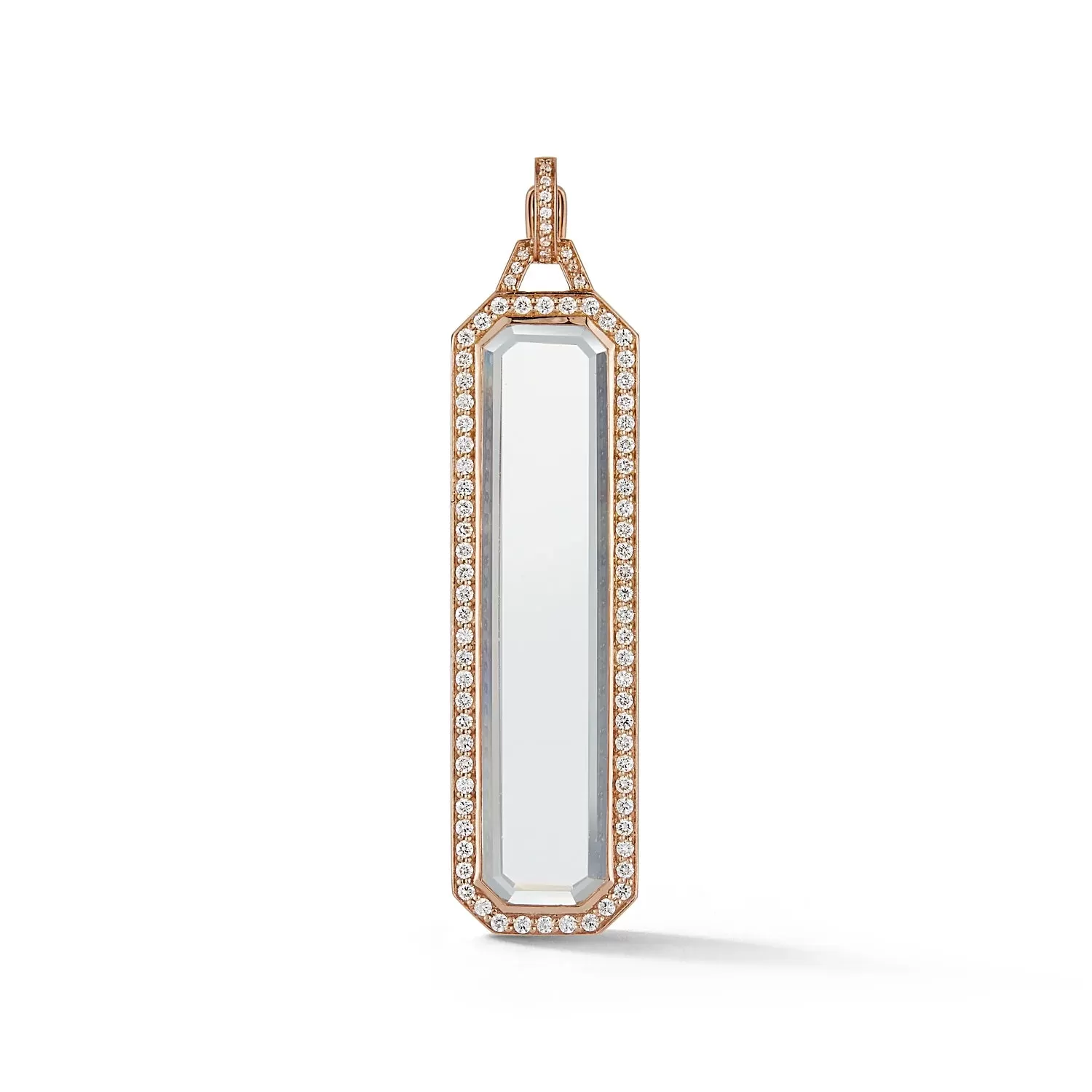 WALTERS FAITH 18K ROSE GOLD ROCK CRYSTAL TABLET PENDANT WITH PAVE FRAME