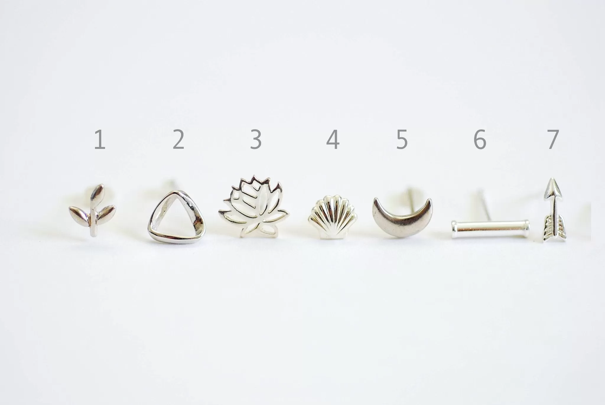 Wholesale 1 pair Sterling Silver Post Stud Earrings, Crescent Moon, Heart, Star, Ear Crawler, Bar, Arrow, Shell, Leaflet, Lotus Flower,Tree of Life