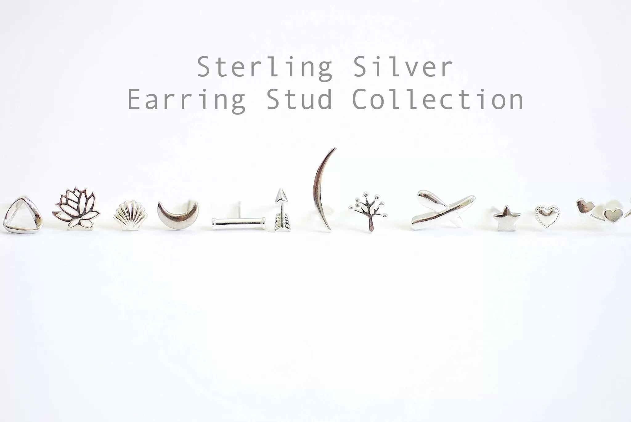 Wholesale 1 pair Sterling Silver Post Stud Earrings, Crescent Moon, Heart, Star, Ear Crawler, Bar, Arrow, Shell, Leaflet, Lotus Flower,Tree of Life