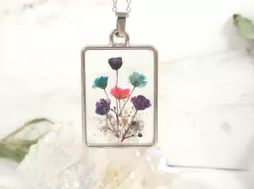 Wildflower Rectangle Memorial Pendant with Infused Cremains