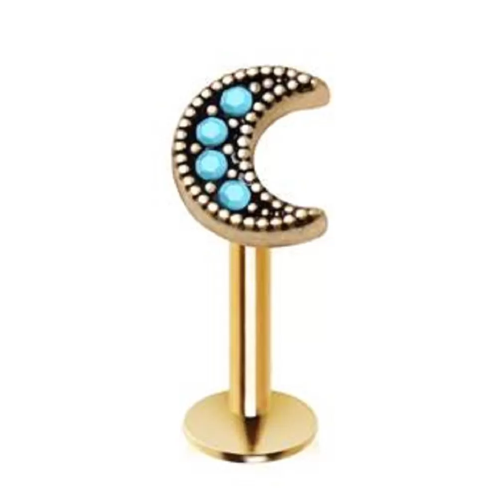 WildKlass Jewelry Gold Plated Turquoise Crescent Moon Labret