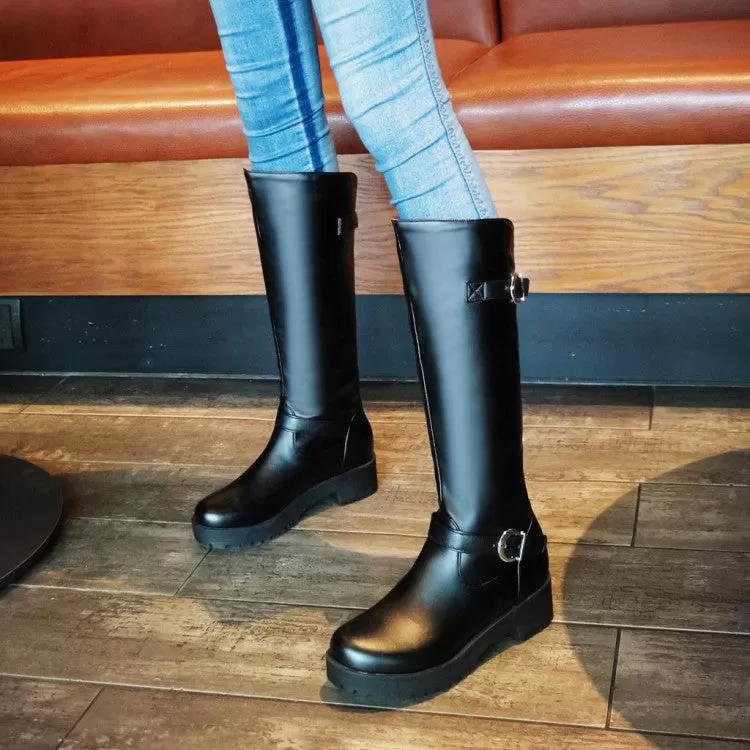 Women's Buckles Belts Mid Calf Boots