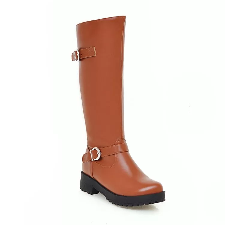 Women's Buckles Belts Mid Calf Boots