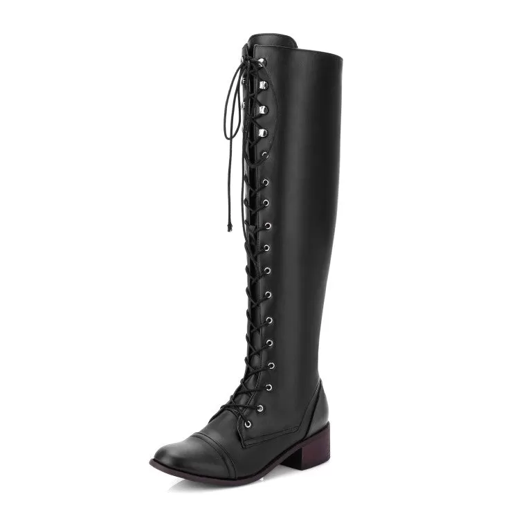 Women's Crossed Lace Up Puppy Heel Knee High Boots