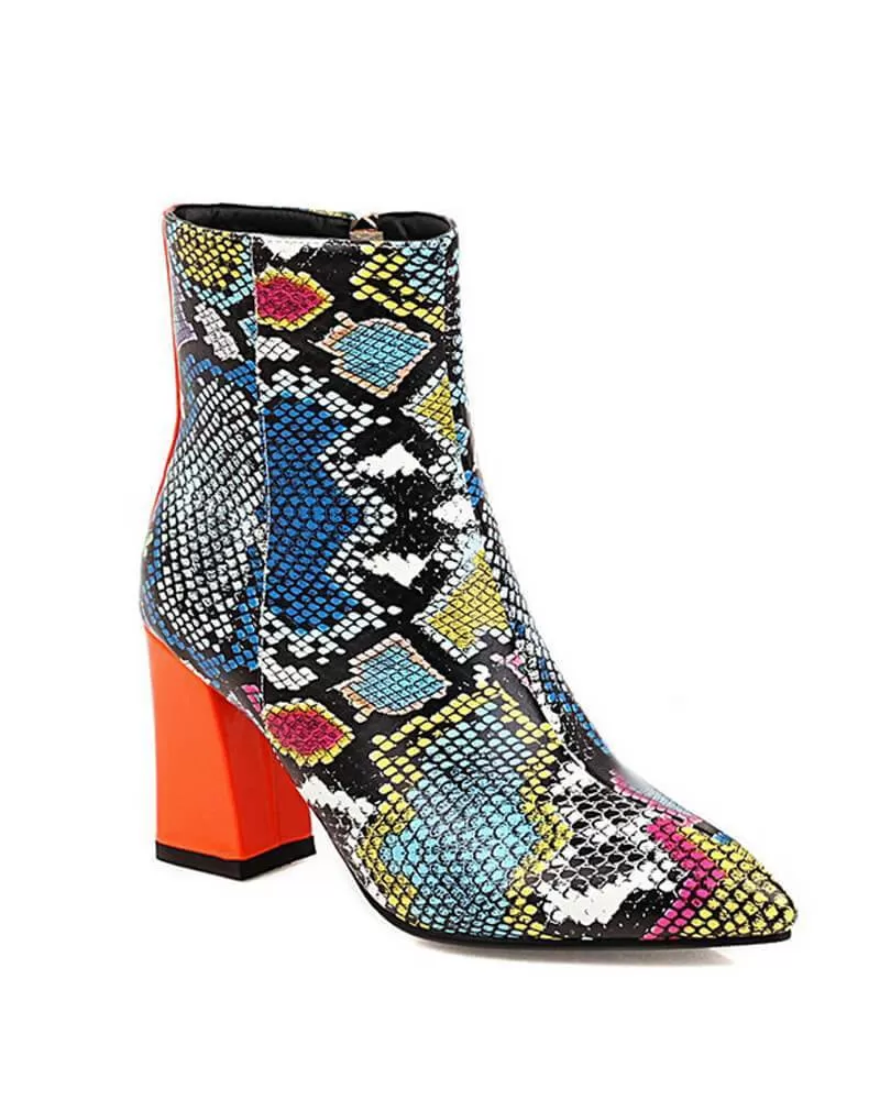 Women's Fashion Animal Print Zipper Ankle Boots