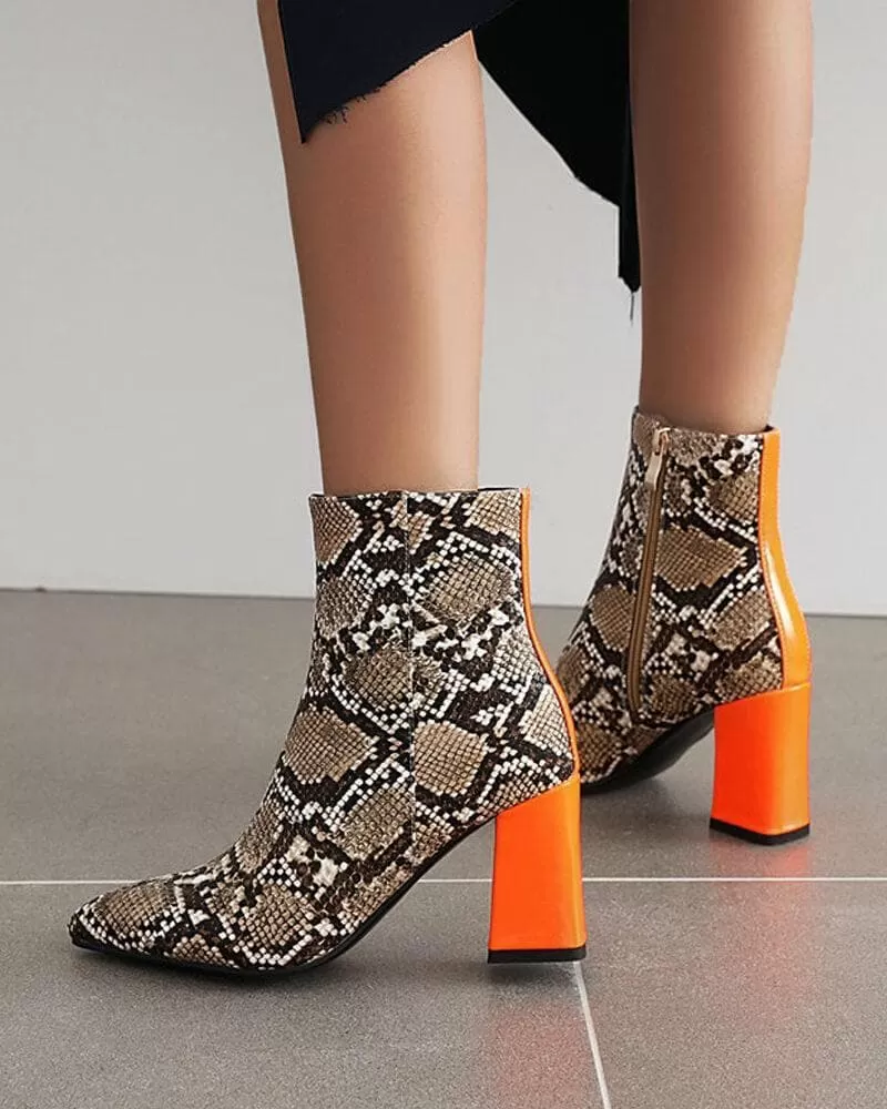 Women's Fashion Animal Print Zipper Ankle Boots