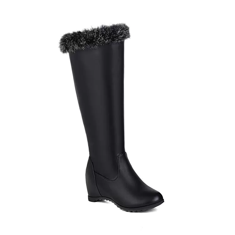 Women's Fur Inside Heighten Wedge Heels Knee High Boots