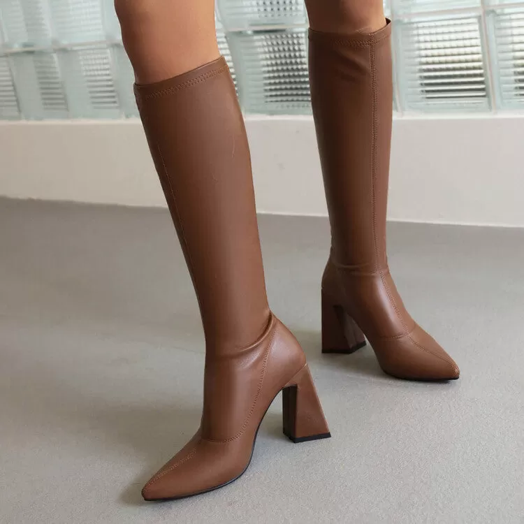 Women's Pointed Toe Block Heel Knee High Boots