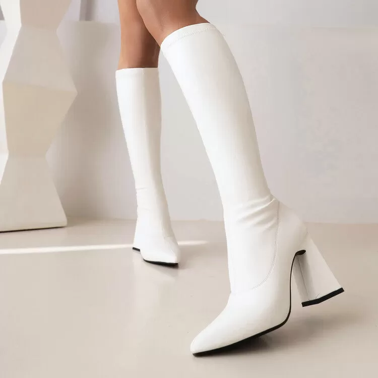 Women's Pointed Toe Block Heel Knee High Boots