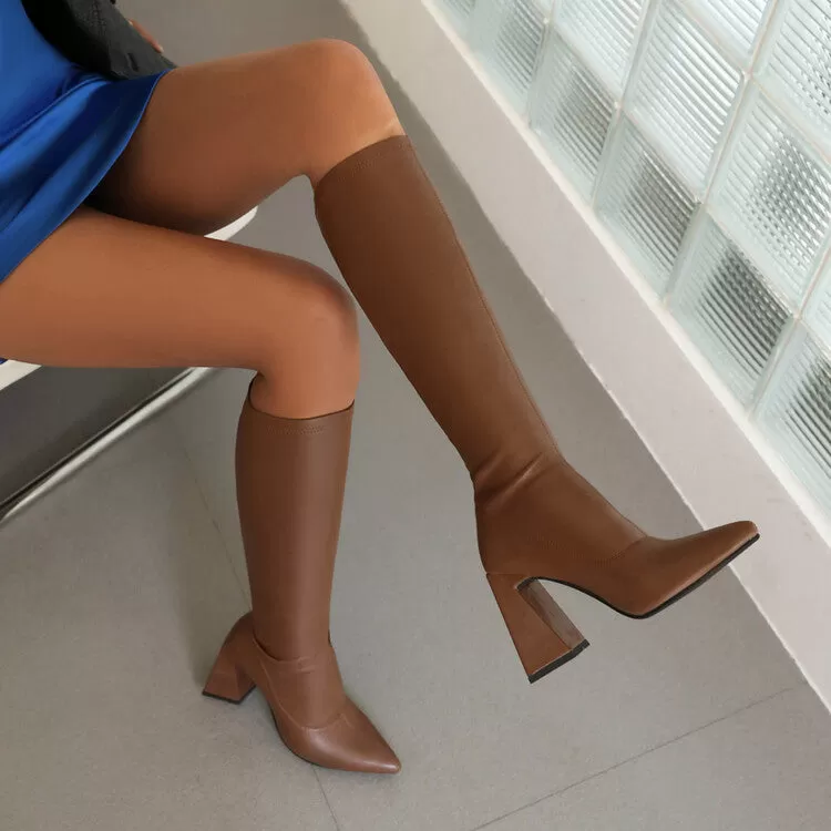 Women's Pointed Toe Block Heel Knee High Boots