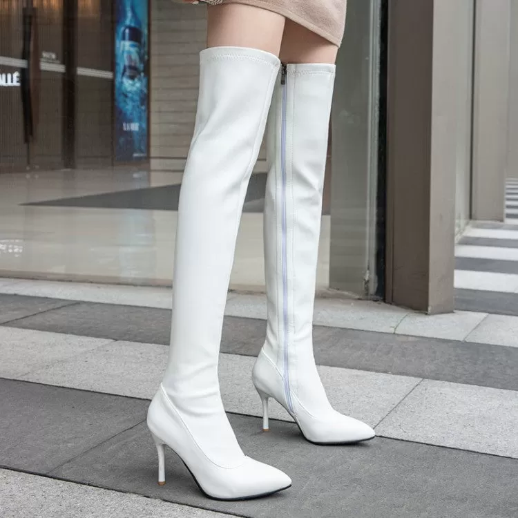 Women's Pointed Toe Side Zippers Stiletto Heel Over the Knee Boots