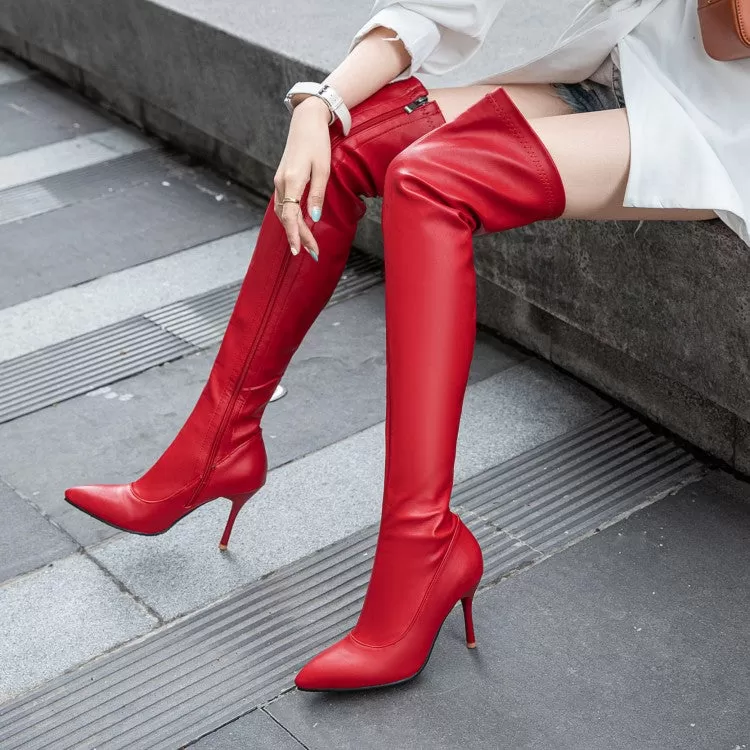 Women's Pointed Toe Side Zippers Stiletto Heel Over the Knee Boots