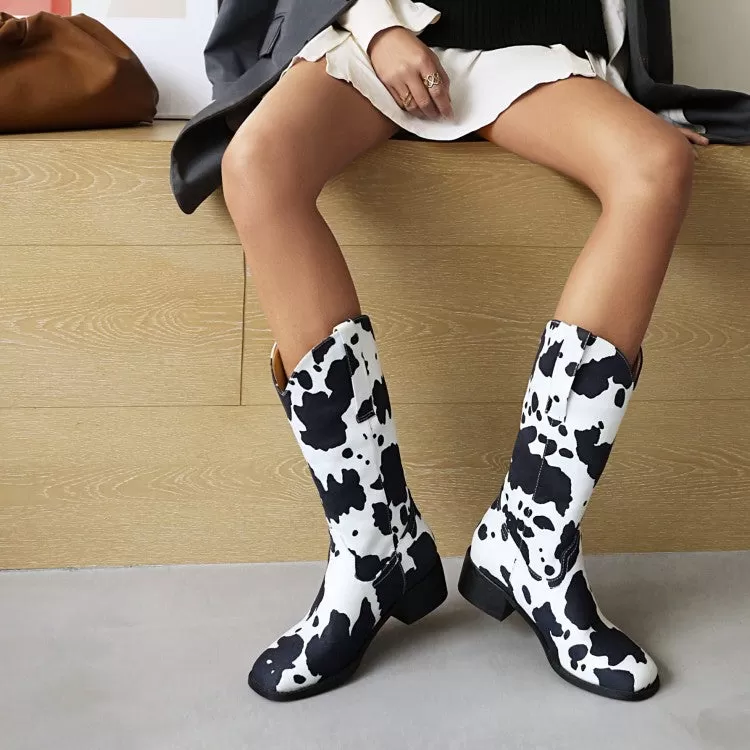 Women's Printed Block Heel Cowboy Mid Calf Boots