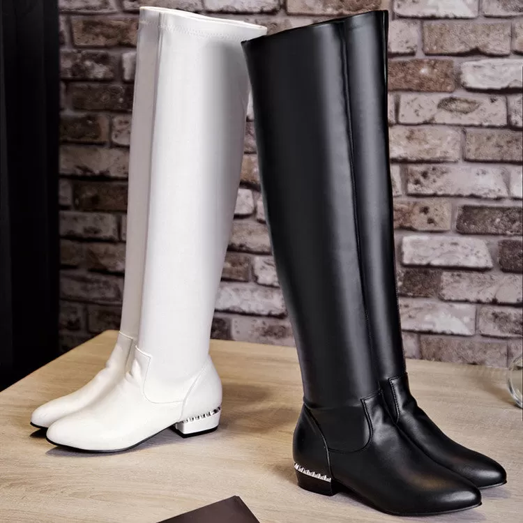 Women's Pu Leather Round Toe Inside Heighten Riding Over the Knee Boots