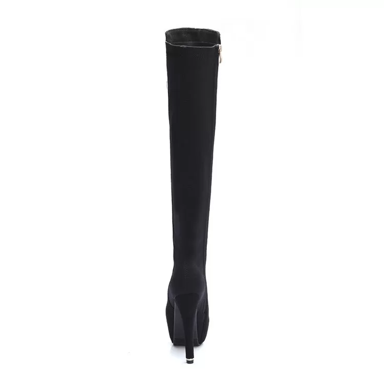 Women's Zippers Round Toe Stiletto Heel Platform Knee-High Boots