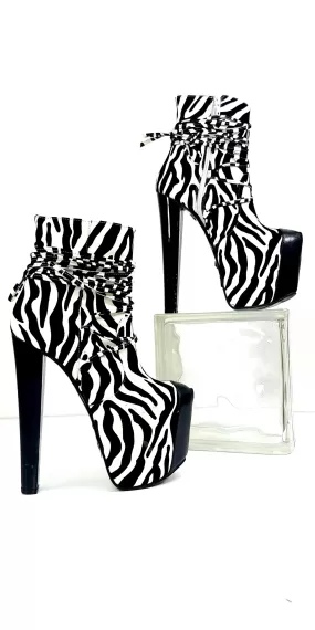 Zebra Print Chunky High Heel Ankle Boots